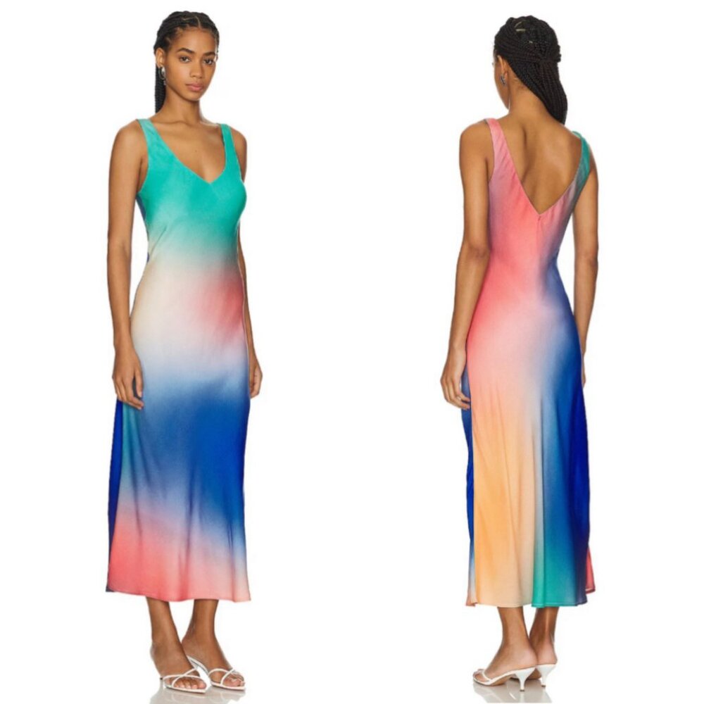 LNA Clothing Los Angeles V Slip Dress Tropic Sunset NWT Brand New Tie Dye Vacay